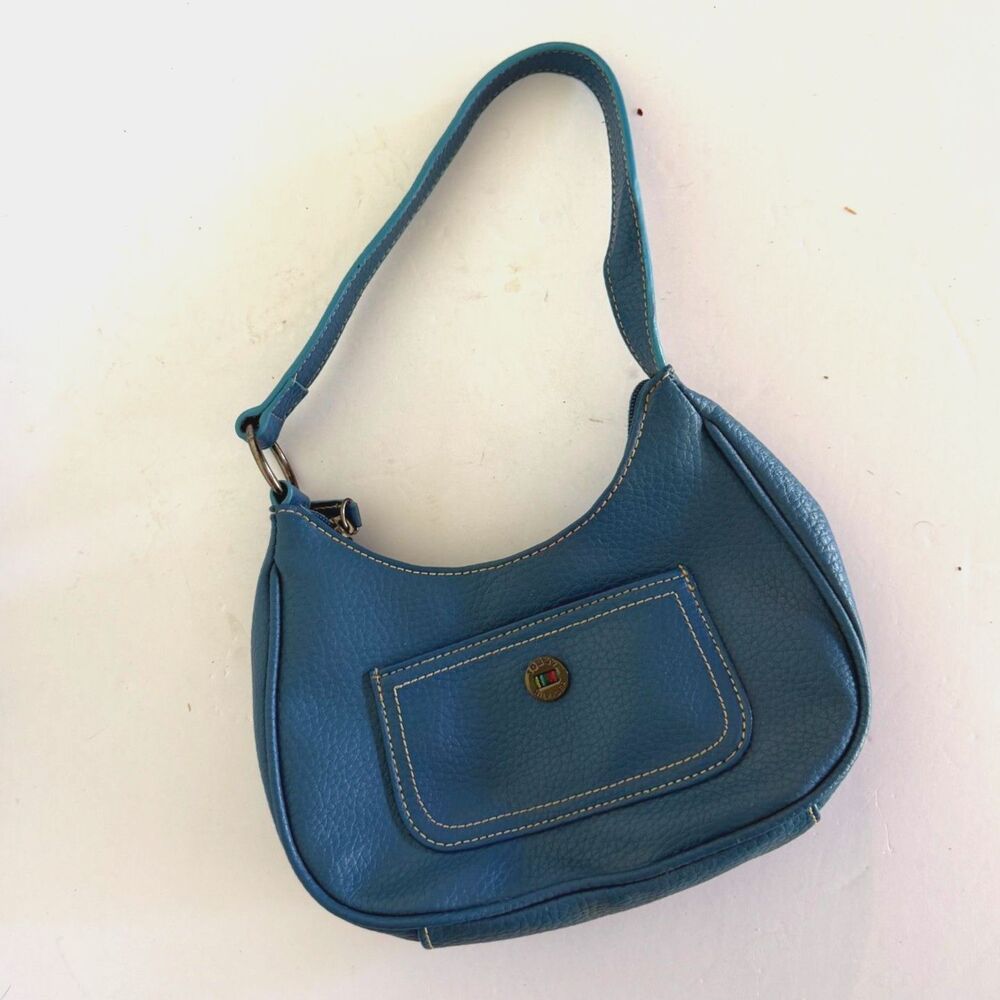 Tommy Hilfiger, Small Blue Pebbled Faux Leather Shoulder Bag Mini Hobo Y2K Purse